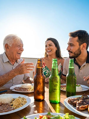 cerveja zero imagem carrossel pessoas confraternizando com idoso